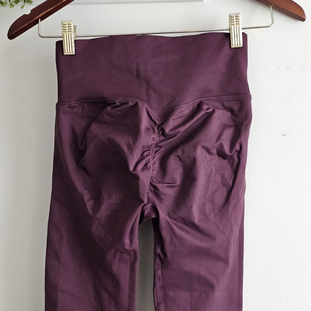 Seamless Butt Lift Leggings High Waisted Burgundy Plum Scrunch Gym S - Picture 5 of 9
